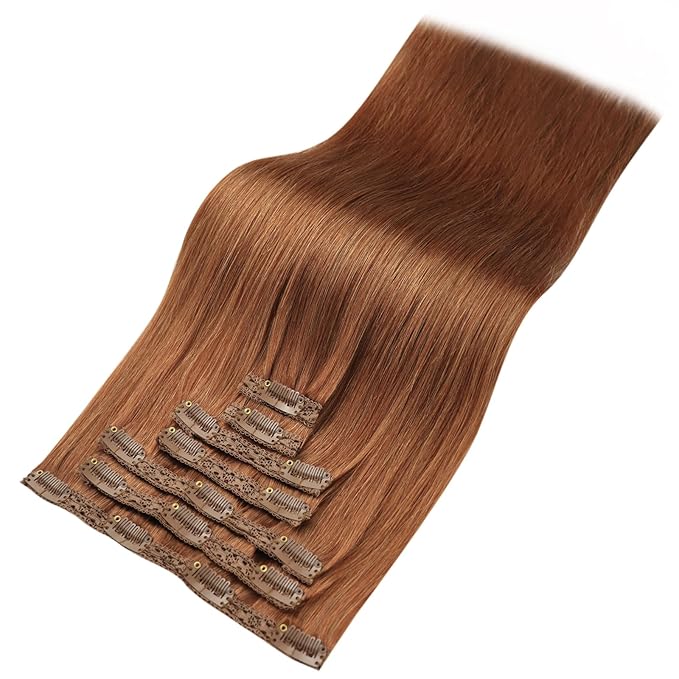 YoungSee Clip in Human Hair Extension Copper Clip in Real Hair Extension Copper Real Human Hair Extensions Clip ins Copper Hair Extensions Real Human Hair for Women 14Inch 7Pcs 120g