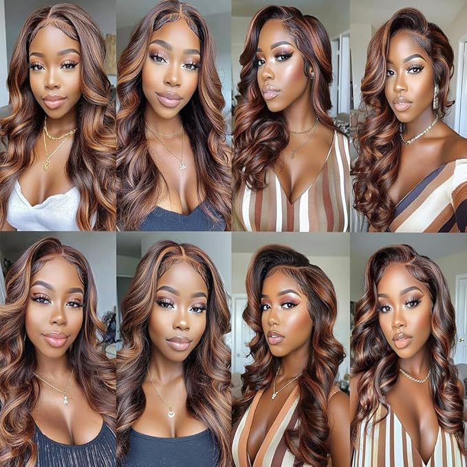 Brown With Highlight P1B30 Body Wave Bundles 1B and Light Brown Body Wave Bundles two tone Brazilian Hair Extensions Soft and Silky for Women 14 16 18 Inch