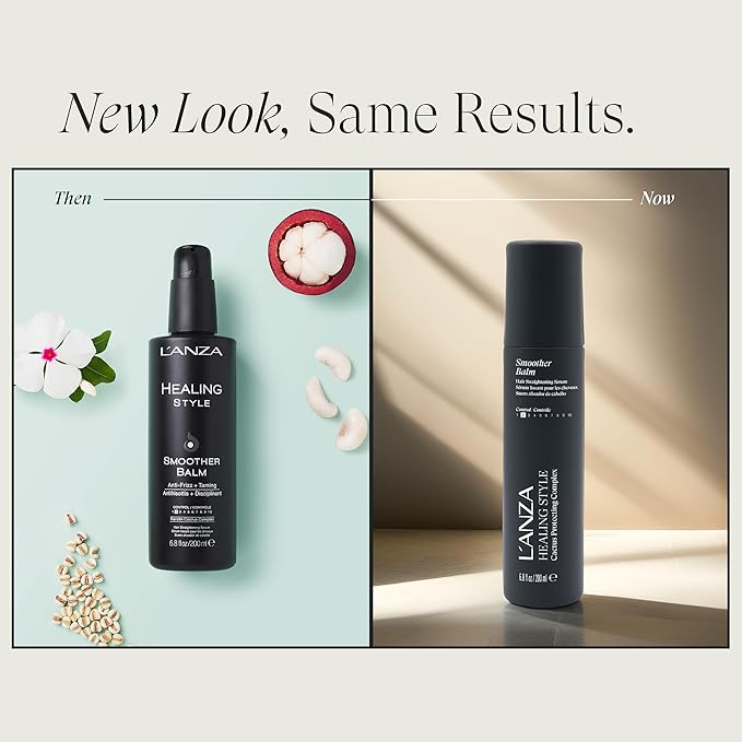 L'ANZA Healing Style Smoother Balm, New & Improved Keratin Hair Treatment & Hair Straightener Serum, Heat Protection & Anti Frizz Formula, for Curly, Frizzy & Wavy Locks