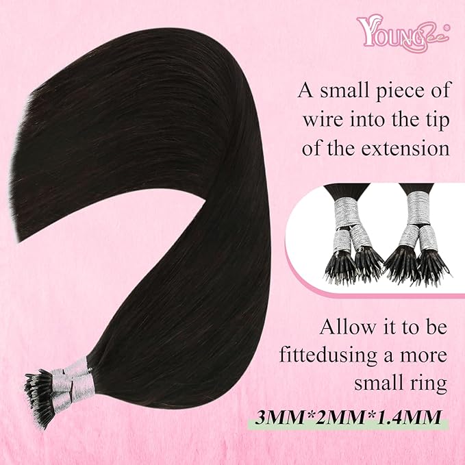 YoungSee Nano Hair Extensions Real Human Hair Dark Brown Nano Bead Hair Extensions Human Hair Darkest Brown Silky 18inch 50s 50g