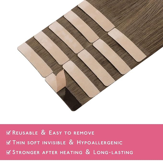 WENNALIFE Tape in Hair Extensions Human Hair Light Ash Brown 10pcs 30g 24 inch Remy Invisible Tape Ins Straight Colored Soft Real Human Hair Tape in Extensions Refill Set