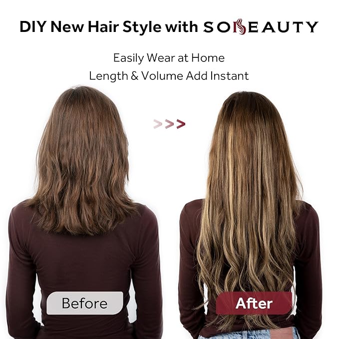 Clip in Hair Extensions Real Human Hair, Invisible Clip In Hair Extensions 100% Human Hair, Balayage Chocolate Brown to Caramel Blonde #4TP27/4 24Inch 120G 7PCS