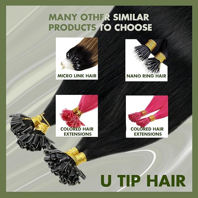 RUNATURE 20 Inch U Tip Human Hair Extensions Ombre Black to Brown Mix Caramel Blonde Pre Bonded Hair Extensions Straight Nail Tip Hair Extensions Silky Human Hair U Tip Extensions Remy 50g 50s