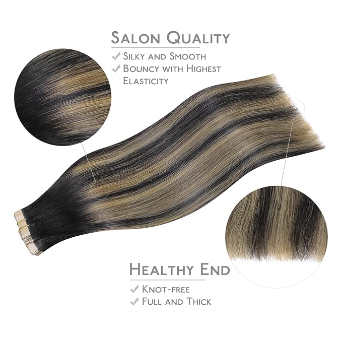 WENNALIFE Tape in Hair Extensions Human Hair, 40pcs 100g 24 inch Balayage Natural Black to Light Blonde Hair Extensions Real Human Hair Straight Tape in Extensions Invisible Human Hair Extensions