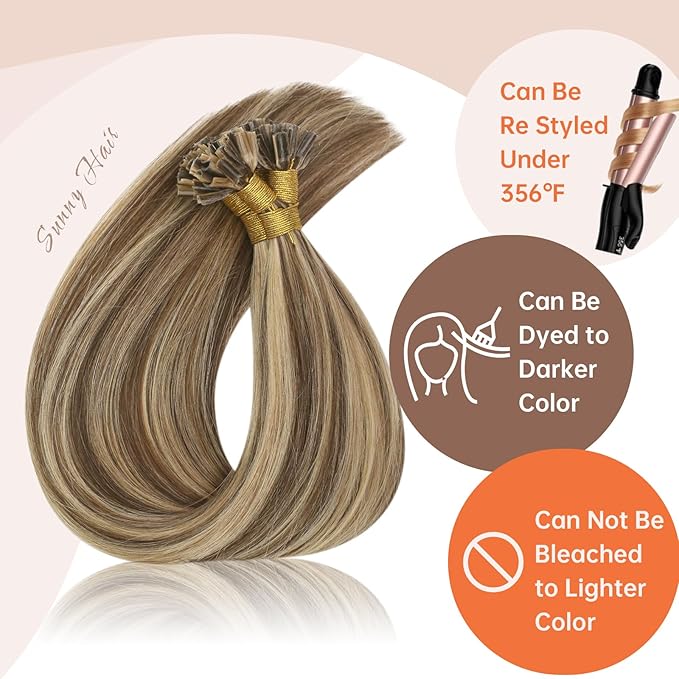 Sunny Hair Utip Hair Extensions Human Hair Dark Brown Highlight Blonde U Tip Hair Extensions Human Hair 24inch Ktip Human Hair Extensions Natural Looking 50g