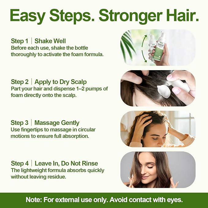Hair Growth Oil Foam with Rosemary and Castor Oil Vegan Natural Formula for Thinning Hair Organic Plant Based Scalp Treatment Non Greasy Hair Regrowth Support for Men and Women 3 Bottles Each 2.11 oz
