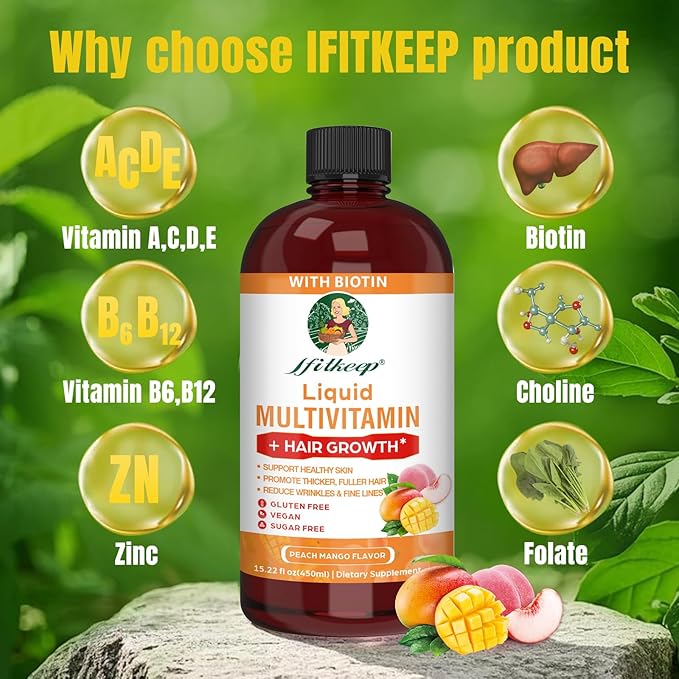 Liquid Multivitamin,Hair Growth,Support Healthy Skin,Promote Thicker,Fuller Hair,Reduce Wrinkles & Fine Lines,15.22 fl oz