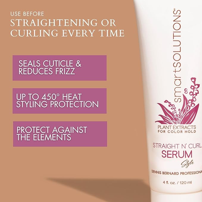 smartSOLUTIONS Straight N' Curl Serum 4 oz, | Smooths & Straightens | Curves & Curls | Paraben-Free | Plant-based