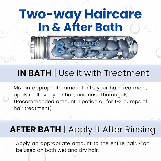 8 THE THALASSO Potion Hair Oil for Frizzy & Damaged Hair Women & Men, Keratin Hair Care for Repairing with Squalane & Deep Ocean Water, Sulfate & Paraben Free, AQUA WHITE FLORAL, 24 Capsules