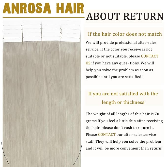 Anrosa Tape in Hair Extensions - Silky Grey Human Hair, Thick End Seamless Invisible for Women - 12 Inch, 50 Gram, 20pcs