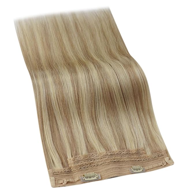 YoungSee 130G Wire Human Hair Extensions Blonde Highlight Hidden Wire Hair Extensions Human Hair Dark Ash Blonde Highlights Golden Blonde Fish Line Hair Extensions 20Inch