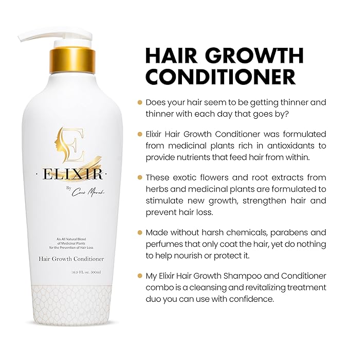 Elixir by Cocó March Hair Growth Plant Based Conditioner - Natural Formula, No Harmful Chemicals, No Parabens for Strengthening Hair & Increased Volume - 16.9 Fl Oz 500 ml