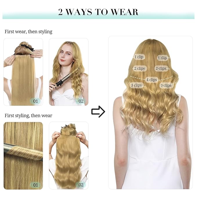 DOORES Hair Extensions Real Human Hair, Dirty Blonde 18 Inch 7pcs 120g, Clip in Human Hair Extensions Remy Hair Extensions Silky Straight Clip in Extensions Human Hair Natural Thick
