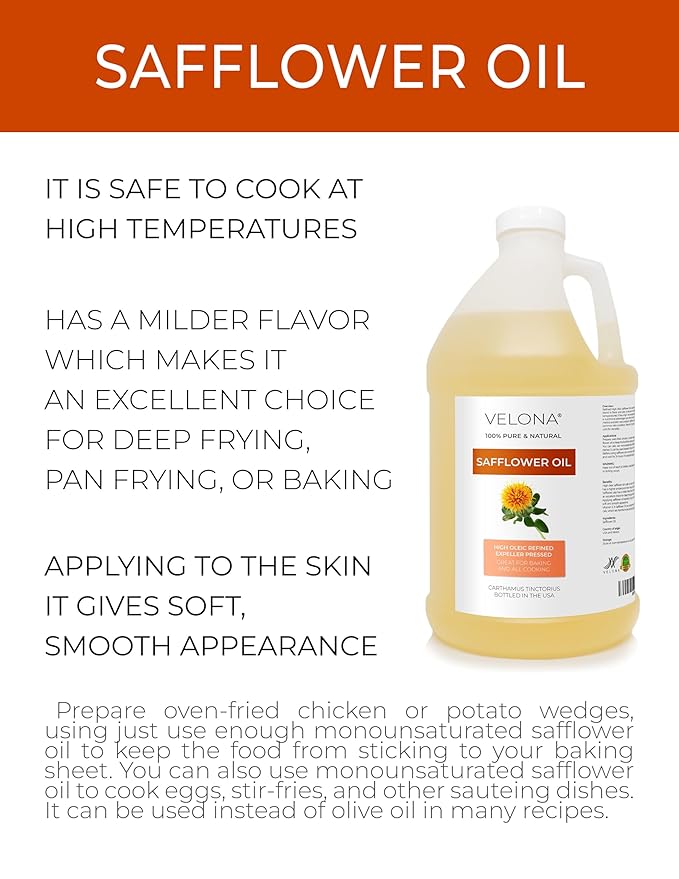 velona Safflower Oil 64 fl oz | 100% Pure and Natural Carrier Oil | Refined, Expeller Pressed | Cooking, Skin, Hair, Body & Face Moisturizing | Use Today - Enjoy Results