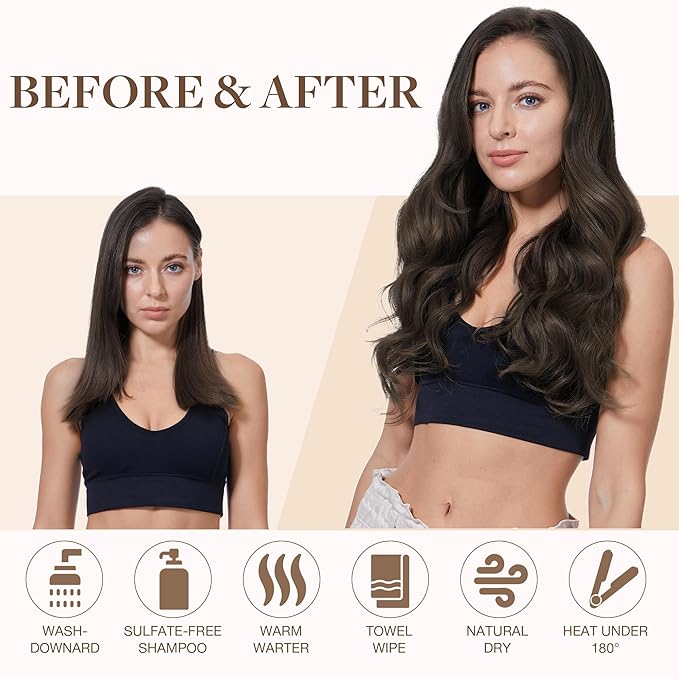 GOO GOO Sew in Hair Extensions Real Human Hair, Weft Hair Extensions Human Hair, 2A Light Brown 20inch 105g, Weft Bundles Straight Silky Remy Hair