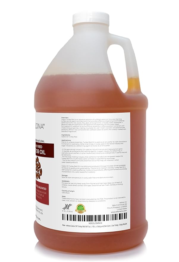 velona Castor Oil Turkey Red 64 fl oz | 100% Pure and Natural Carrier Oil | Cold Pressed | Hair, Body and Skin Care | Use Today - Enjoy Results