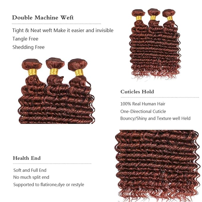 Red Brown Loose Deep Wave Bundles Color 33 Deep Wave Bundles 8a Grade Brazilian Human Hair Wet and Wavy Soft Silky for Black Women 8 10 12 Inch