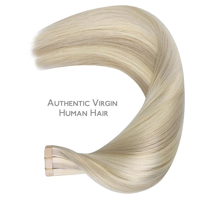 WENNALIFE Tape in Hair Extensions Human Hair Ash Blonde Highlighted Platinum Blonde Tape in Extensions, 10pcs 20g 12 inch Remy Invisible Tape Ins Straight Soft Real Human Hair Tape in Extensions