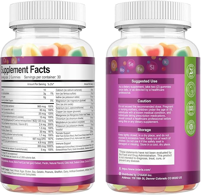 Sugar Free Womens Multivitamin Gummies with Iron, Women's Multivitamin w/Vitamins C, D3 K2, B12, B6, Filled Gummies for Daily Nutritional Support| Immune Support| Skin Health, Mixed Flavors, 60 Cts