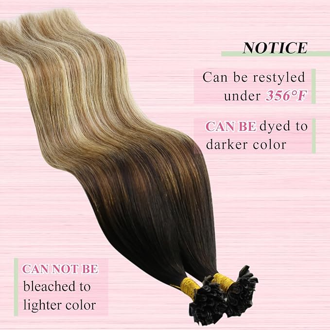 YoungSee U Tip Hair Extensions Human Hair Balayage Keratin Hair Extensions U Tip Ombre Dark Brown to Brown with Blonde K Tips Hair Extensions Silky 18In Balayage Utip Remy Hair Extensions 1g/s 50g