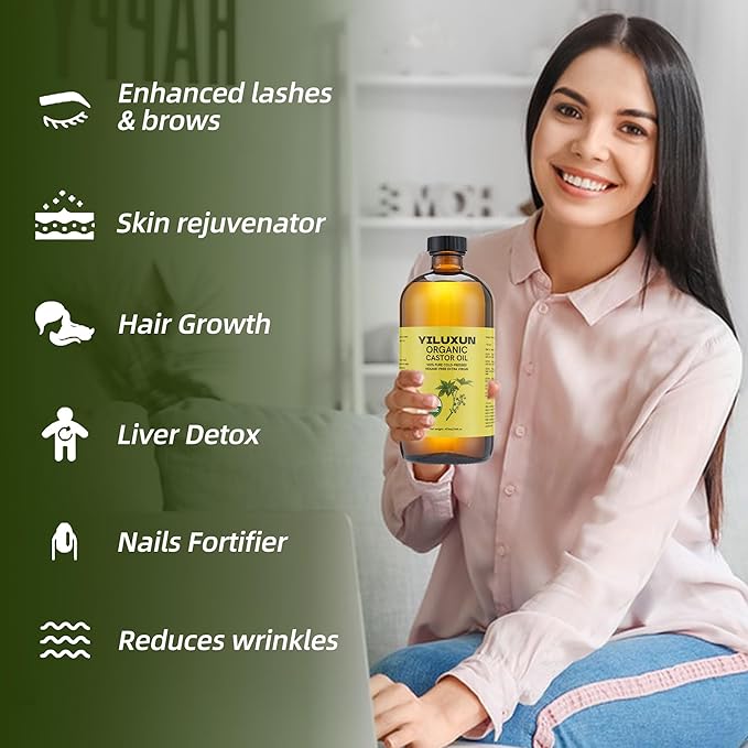 50Pcs Castor Oil Pack Wrap with 16oz castor oil Organic Cold Pressed Unrefined Glass Bottle,Disposable Castor Oil Patches for Belly Button,Stomach,Knee,Feet,Entire Body