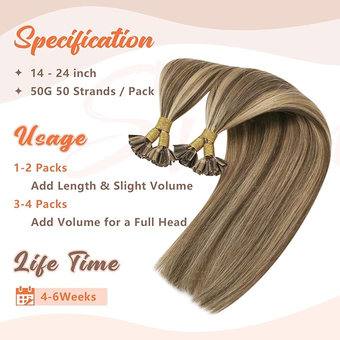 Sunny Hair Utip Hair Extensions Human Hair Dark Brown Highlight Blonde U Tip Hair Extensions Human Hair 24inch Ktip Human Hair Extensions Natural Looking 50g
