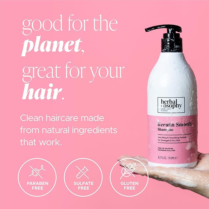 Keratin Shampoo & Conditioner Set, Nourishing & Moisturizing Formula for Damaged & Dry Hair, Highly Hydrate & Repair for Color Treated Hair, Sulfate,Parabens & Gluten Free, 2 x 16.9 Fl Oz