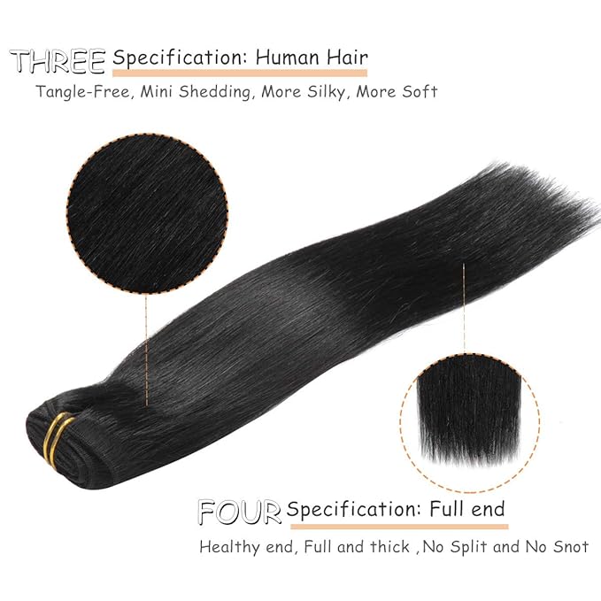 Caliee 22 Inch Clip in Hair Extensions Human Hair Jet Black Real Hair Extensions Clip in Human Hair Double Weft Lace Seamless Natural Silky Thick 140 Gram 7 PCS for Full Head
