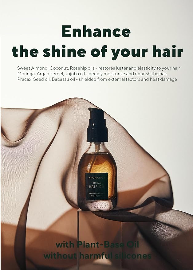 AROMATICA Ritual Jasmine & Vetiver Hair Oil - Nourishing Silicone-Free Oil for Damaged Frizzy Blow out Hair with Pure Fragrance (1.6 fl. oz)