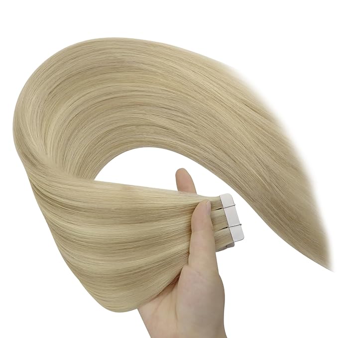 YoungSee Tape in Hair Extensions Real Human Hair Blonde Highlight Tape ins Human Hair Extensions Golden Blonde Highlights Human Hair Tape in Extensions 20 Inches 20pcs 50g Invisible Hair Extensions