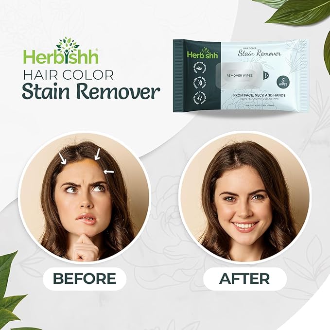 Herbishh Dark Brown Hair Dye Shampoo 200ml + Hair Color Stain Remover Wipes – Grey Coverage & Mess-Free Cleanup
