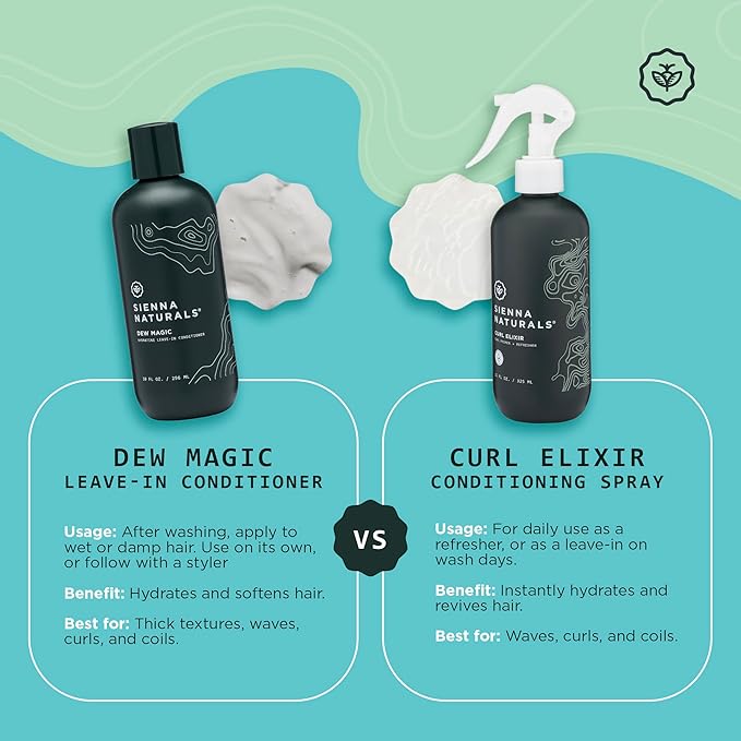 Sienna Naturals - Dew Magic Leave-In Conditioner – Anti Frizz - Lightweight Hydration – Strengthens, Softens & Protects w/Baobab & Coconut Oil – Vegan - Great for Curly Hair - 11oz