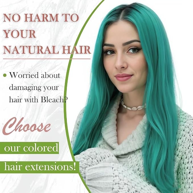 RUNATURE Colored Tape ins Human Hair Extensions Silky 20 Inch Long Tape in Teal Hair Extensions Natural Hair Invisible Glue in Remy Hair Extensions Teal Full Ends 10pcs 25g