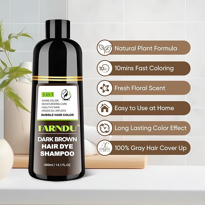 Dark Brown Hair Dye Shampoo 3 in 1 for Women Men Hair Color Shampoo Dye for Grey Hair Coverage Seimi Permanent Instant Champu Para Canas Mujer