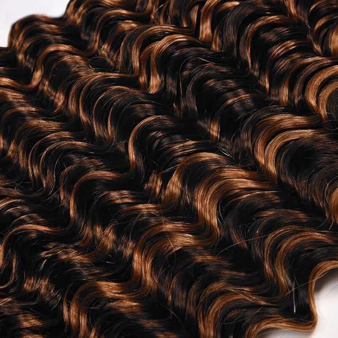 Brown With Highlight P1B30 Loose Deep Water Wave Bundles 1B and Light Brown Bundles two tone Brazilian Hair Extensions Soft and Silky for Women 14 16 18 Inch