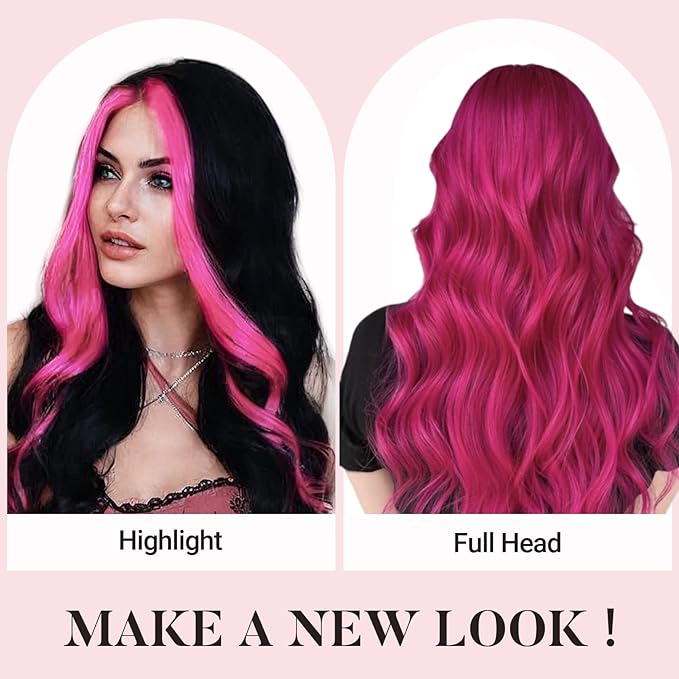 MAXITA Tape in Hair Extensions Human Hair Hot Pink Tape in Extensions 10pcs 30g 22inch Colored Invisible Real Human Hair Extension Soft Straight Wine Red Glue in Hair Extensions