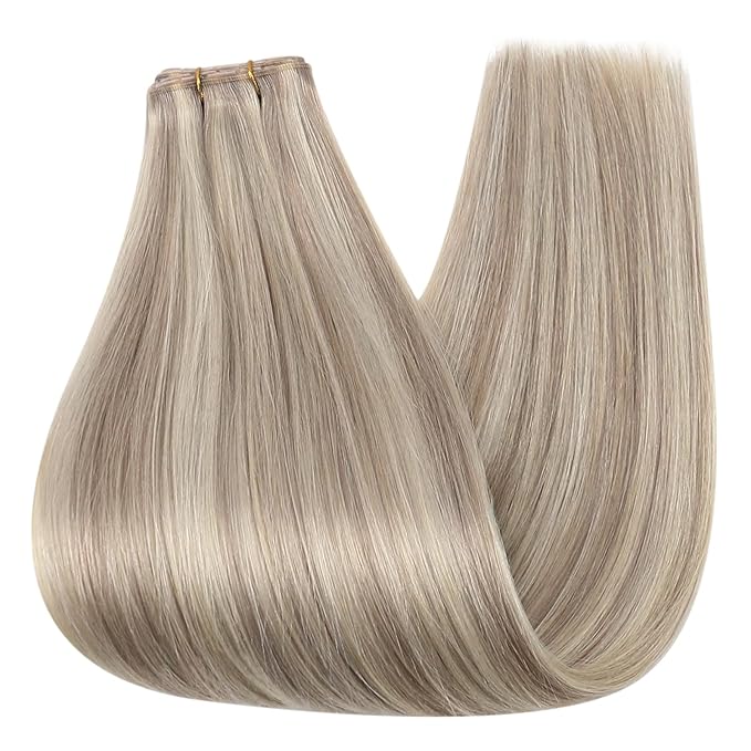 Full Shine Butterfly Weft Hair Extensions Human Hair 20 Inch Invisible Pu Hole Weft Extensions Color 18 Ash Blonde Highlight 613 Bleach Blonde Genius Weft With Hole 100 Grams
