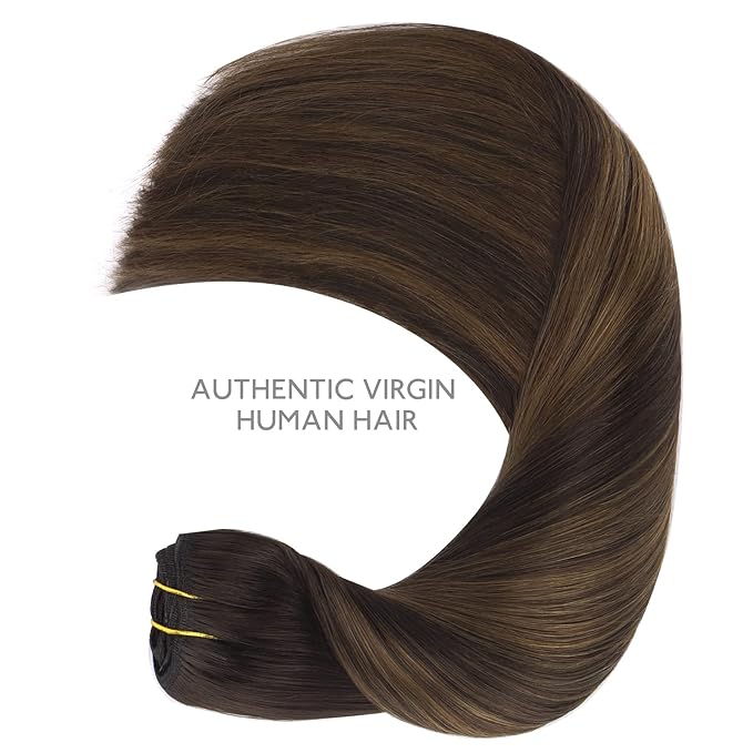 WENNALIFE Clip in Hair Extensions Real Human Hair, 22 Inch 160g 7pcs Remy Hair, Balayage Natural Black to Chestnut Brown Straight Clip Ins Natural Extensiones De Cabello Humano Con