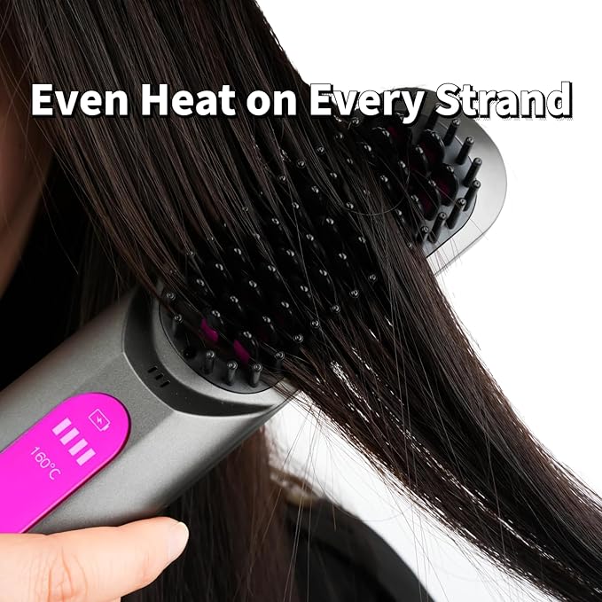 Cordless Hair Straightener Brush-Travel Size Hair Straightener Brush,Salon-Level Smoothing via Ceramic Ion Technology, Hair Straightener Comb,Fashion Design Tangle Free Anti Scald,6000mAh