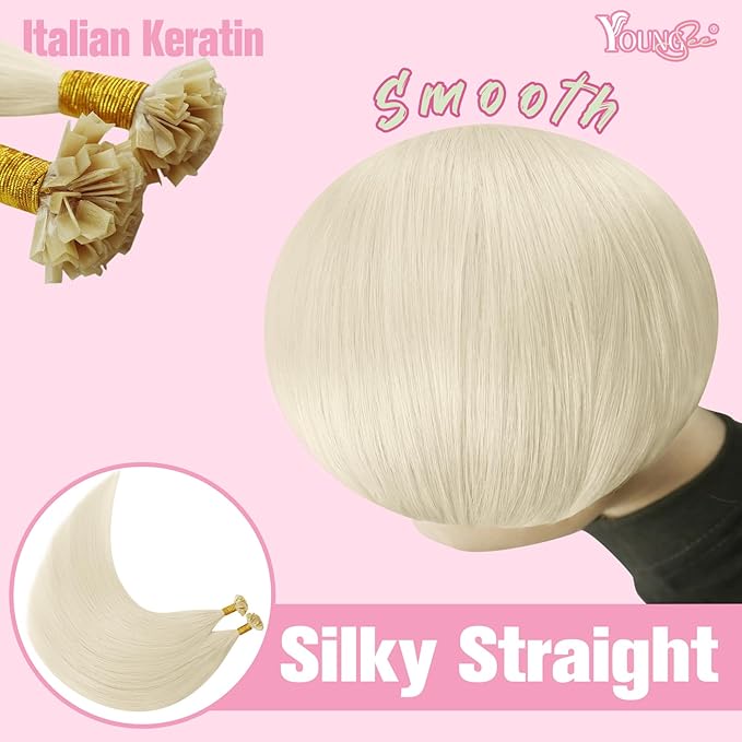 YoungSee K Tip Extensions Human Hair Platinum Blonde K Tips Hair Extensions Real Human Hair Blonde Ktip Human Hair Extensions for Long Hair Extensions K Tip 22Inch 50G 50S