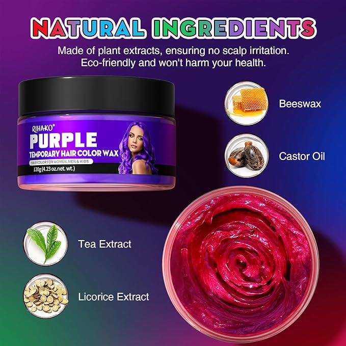 4 Colors Temporary Hair Color for Kids,Gifts for Teens,Girls,Boys,Fun Gifts for Kids,Temporary Hair Dye,Green Purple Red Blue Hair Dye Color Wax,DIY Hairstyle Instant Color Wax Halloween Party