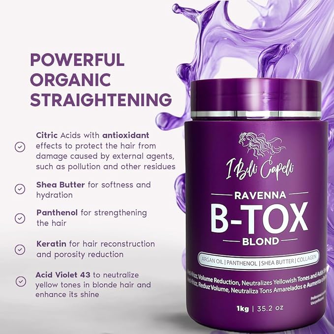 Ravenna Hair B-tox Treatment for Blond Hair, Formaldehyde-Free- Cirugia Capilar Para el Cabello- Anti-Frizz, Smoothing- 35.2 oz(1kg), 2 units