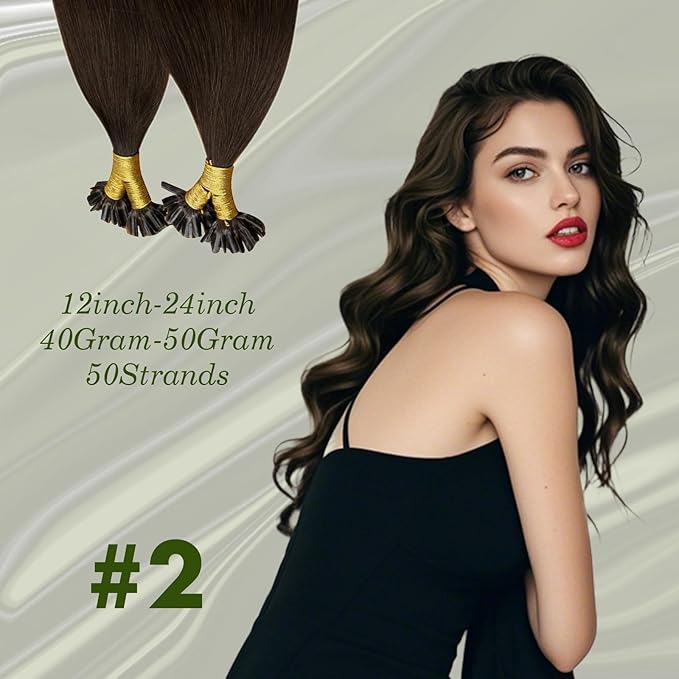 RUNATURE 22 Inch Dark Brown Keratin Hair Extensions Dark Brown Hot Fusion Hair Extensions Real Human Hair Long Remy U Tip Hair Extension Human Hair Silky Utip Hair Extension Human Hair 50g 50s