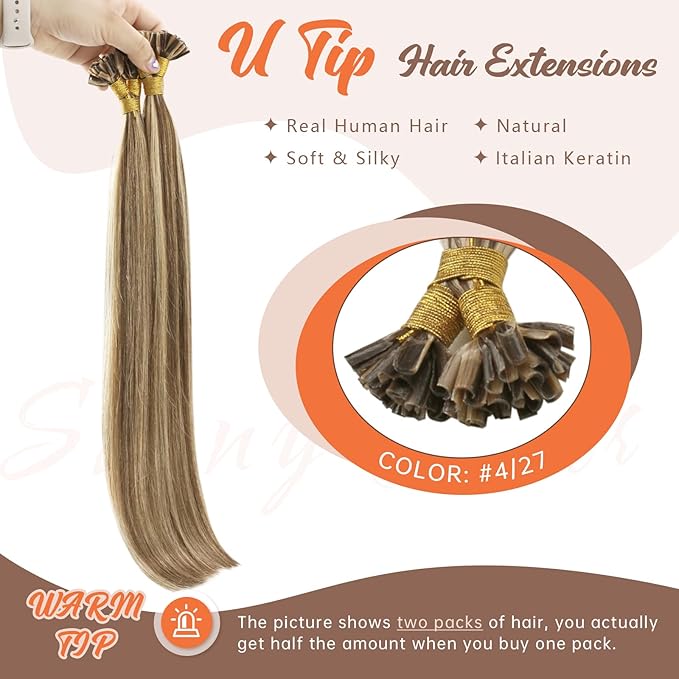 Sunny Hair Utip Hair Extensions Human Hair Dark Brown Highlight Blonde U Tip Hair Extensions Human Hair 24inch Ktip Human Hair Extensions Natural Looking 50g