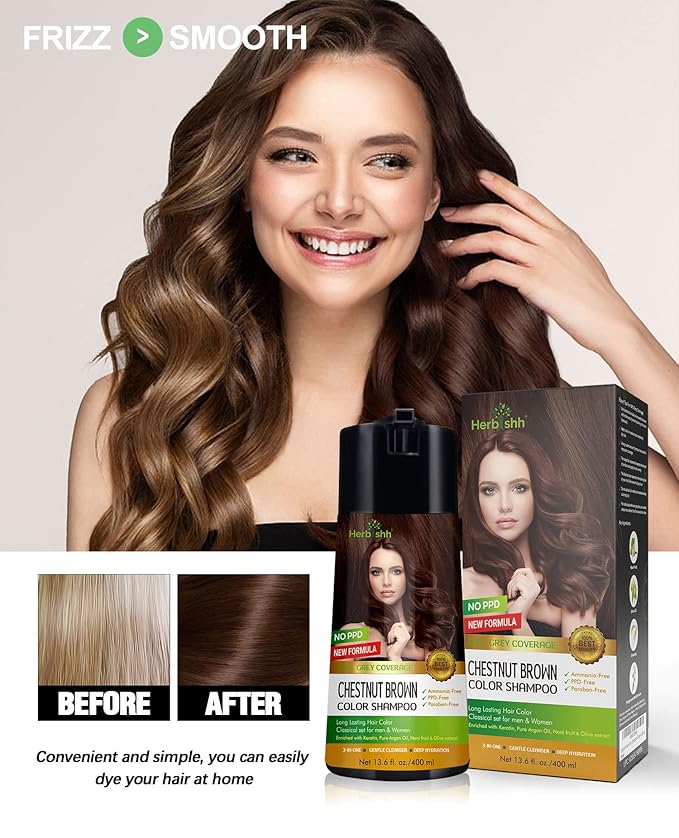 Herbishh Color Shampoo for Gray Hair - Enriched Formula with Conditioner - Long Lasting & DIY (CHESTNUT BROWN)