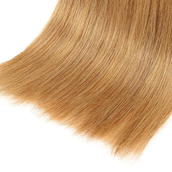 #27 Blonde Bundles Human Hair Straight Bundles 26 28 30 Inch Unprocessed Brazilian Virgin Hair Weave 3 Bundle Honey Blonde Human Hair Extensions 50 Grams Per Bundle