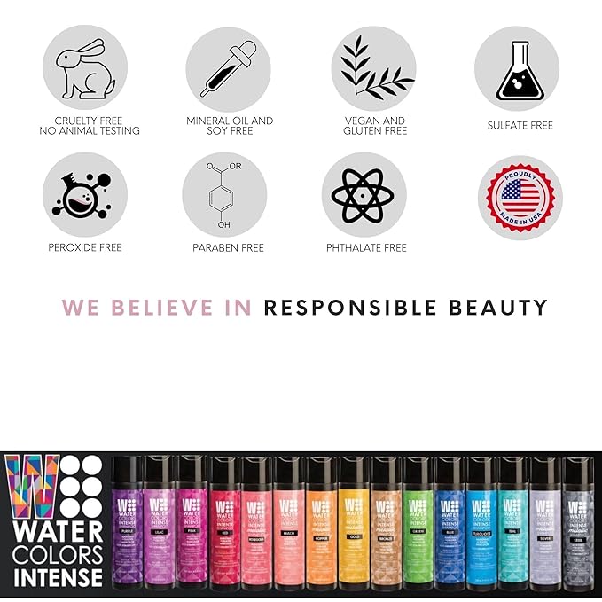 Watercolors by Tressa INTENSE 3-in-1 Color Depositing Shampoo, Semi Permanent Hair Color, Hair Dye Shampoo for Curly, Dry, and Normal Hair, 8 fl oz - PURPLE