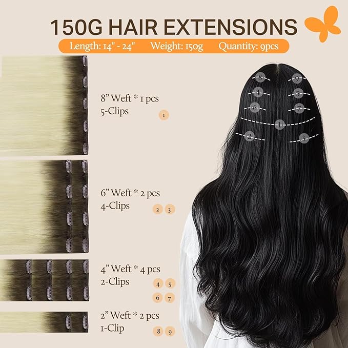DOORES Clip in Extensions Human Hair, Light Ash Brown to Ash Blonde 18 Inch 150g 9pcs, Clip-in Hair Extensions Real Human Hair Natural Remy Straight Thick Hair Extensions