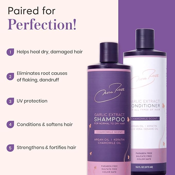 Nora Ross Garlic Extract Daily Shampoo and Conditioner Set with Chamomile Scent – Thickening Shampoo & Hydrating Conditioner Duo – Color Safe Formula for Women and Men with Normal to Dry Hair – 16oz