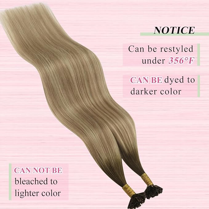 YoungSee U Tip Hair Extensions Balayage Keratin Tip Hair Extensions Balayage 24 Inch Long Utip Extensions Dark Brown Ombre Brown with Blonde U Tips Hair Extensions Real Human Hair for Women 50s/50g
